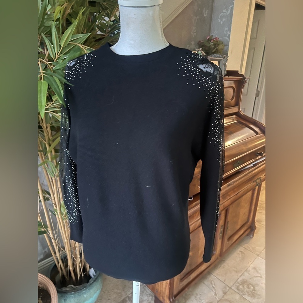 Sweet Rain ladies, Black, crewneck, lacy sleeve sweater small NWOT - Picture 7 of 15